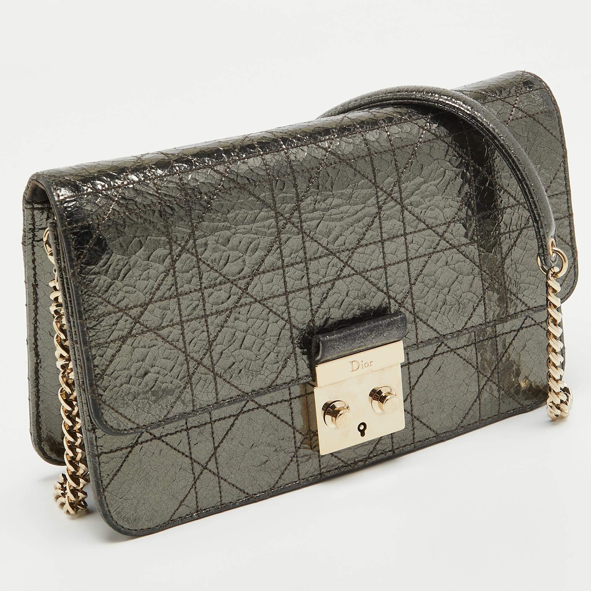 Dior Metallic Crackled Leather Miss Dior Promenade Chain Clutch 11