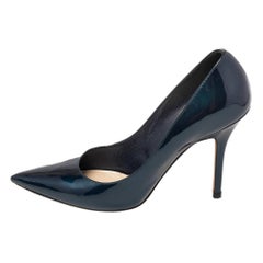 Dior Metallic Dark Green Patent Leather Cherie Pointed Toe Pumps Size 37.5