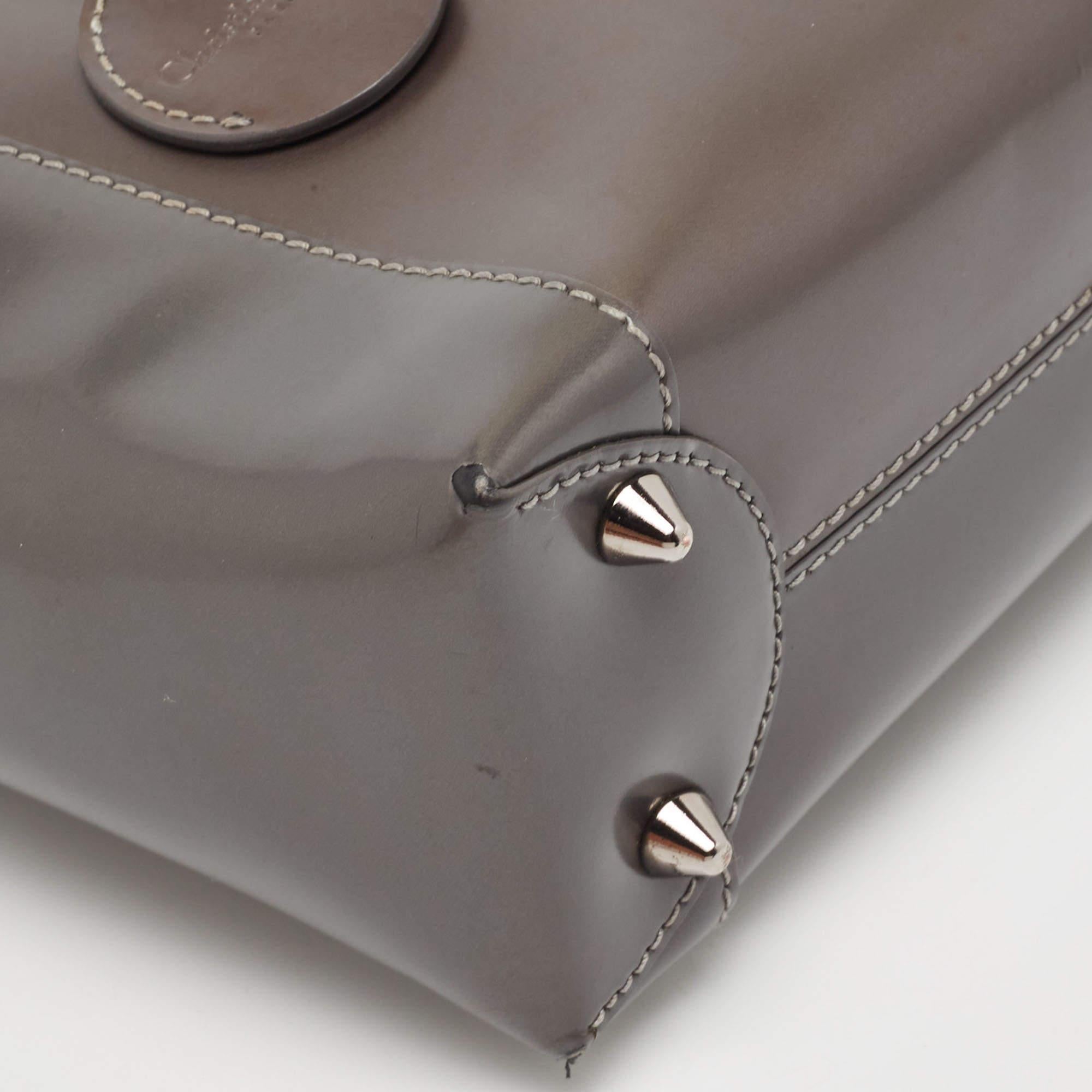 Dior Metallic Dark Grey Leather Malice Tote In Good Condition For Sale In Dubai, Al Qouz 2