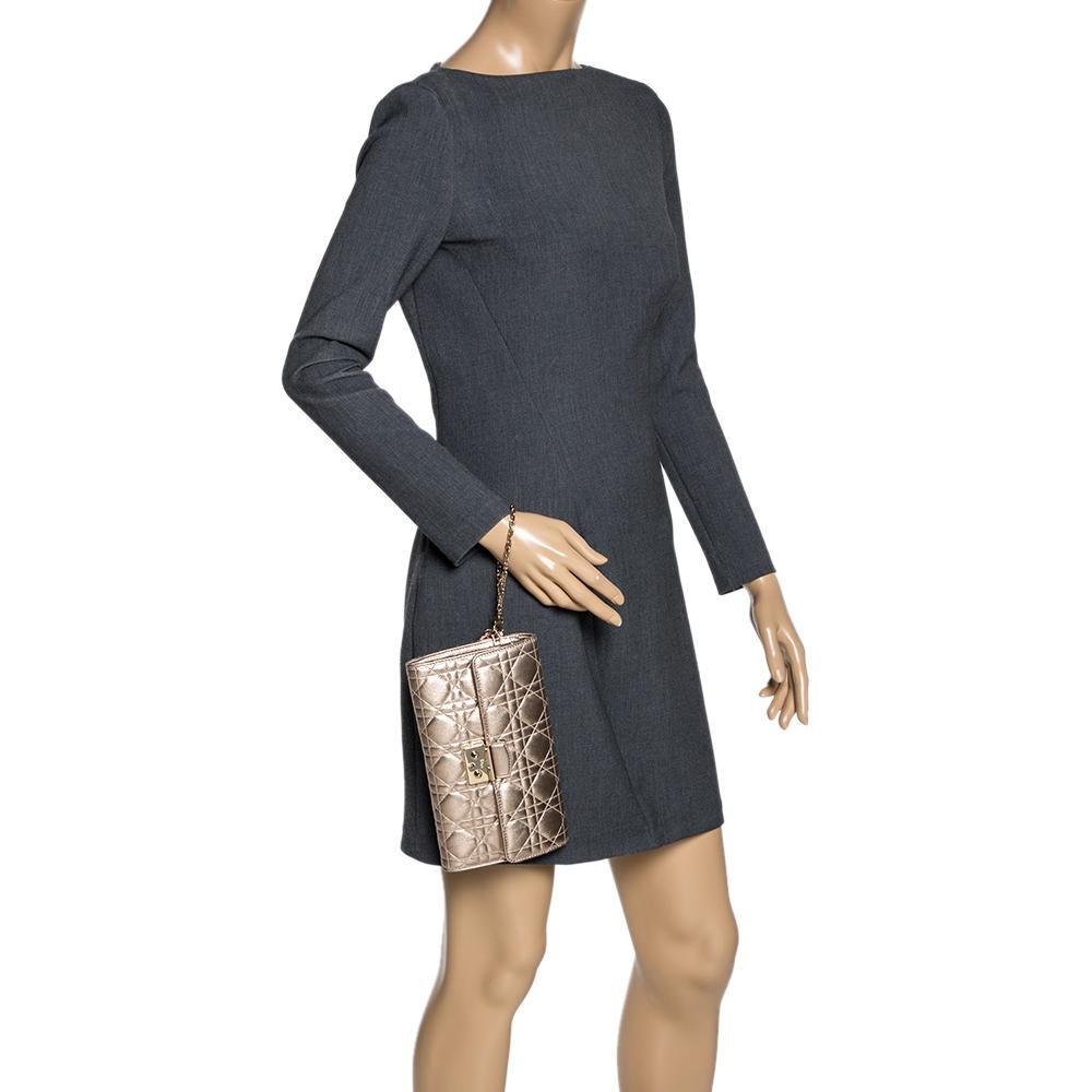 Dior Metallic Gold Cannage Leder Clutch (Braun)