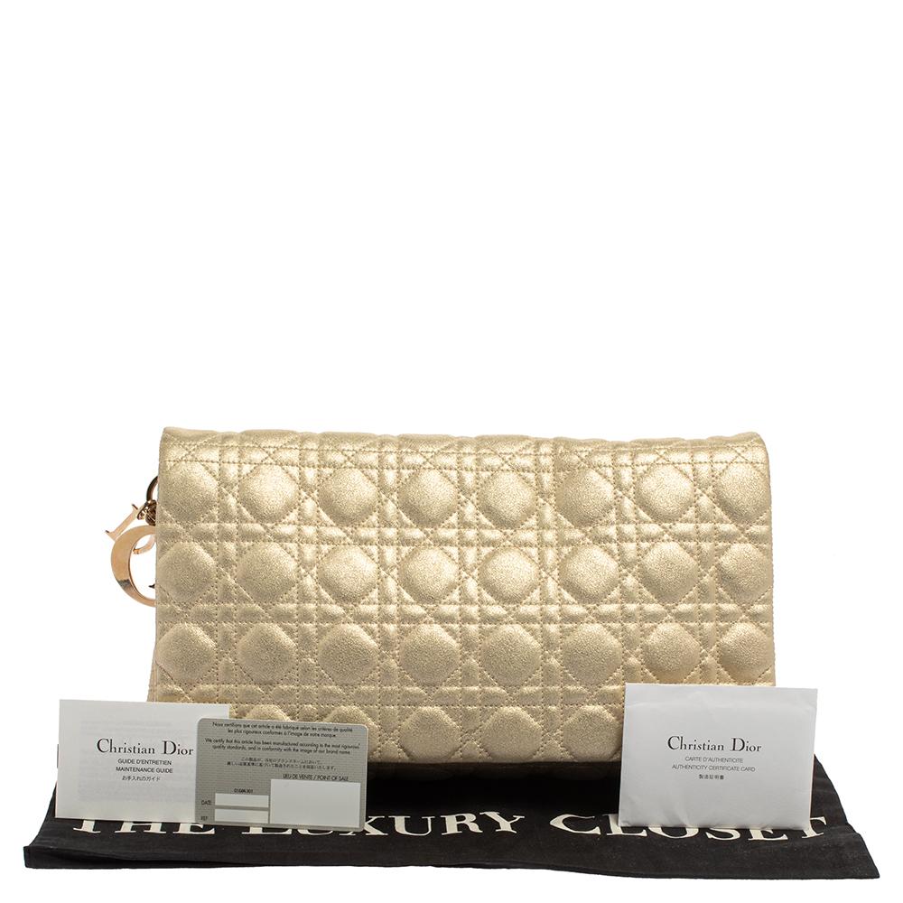 Dior Metallic Gold Cannage Leather Lady Dior Clutch 3