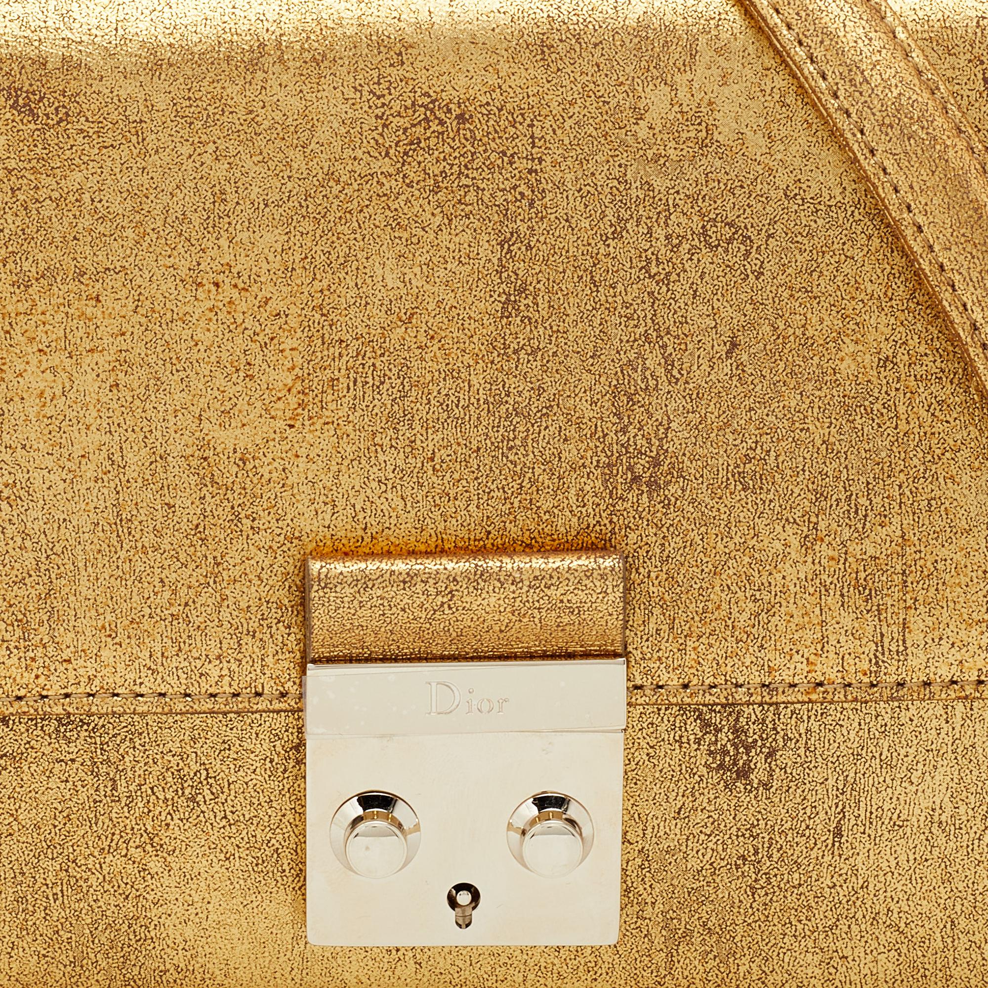 Dior Metallic Gold Crinkled Leather Miss Flap Shoulder Bag 7