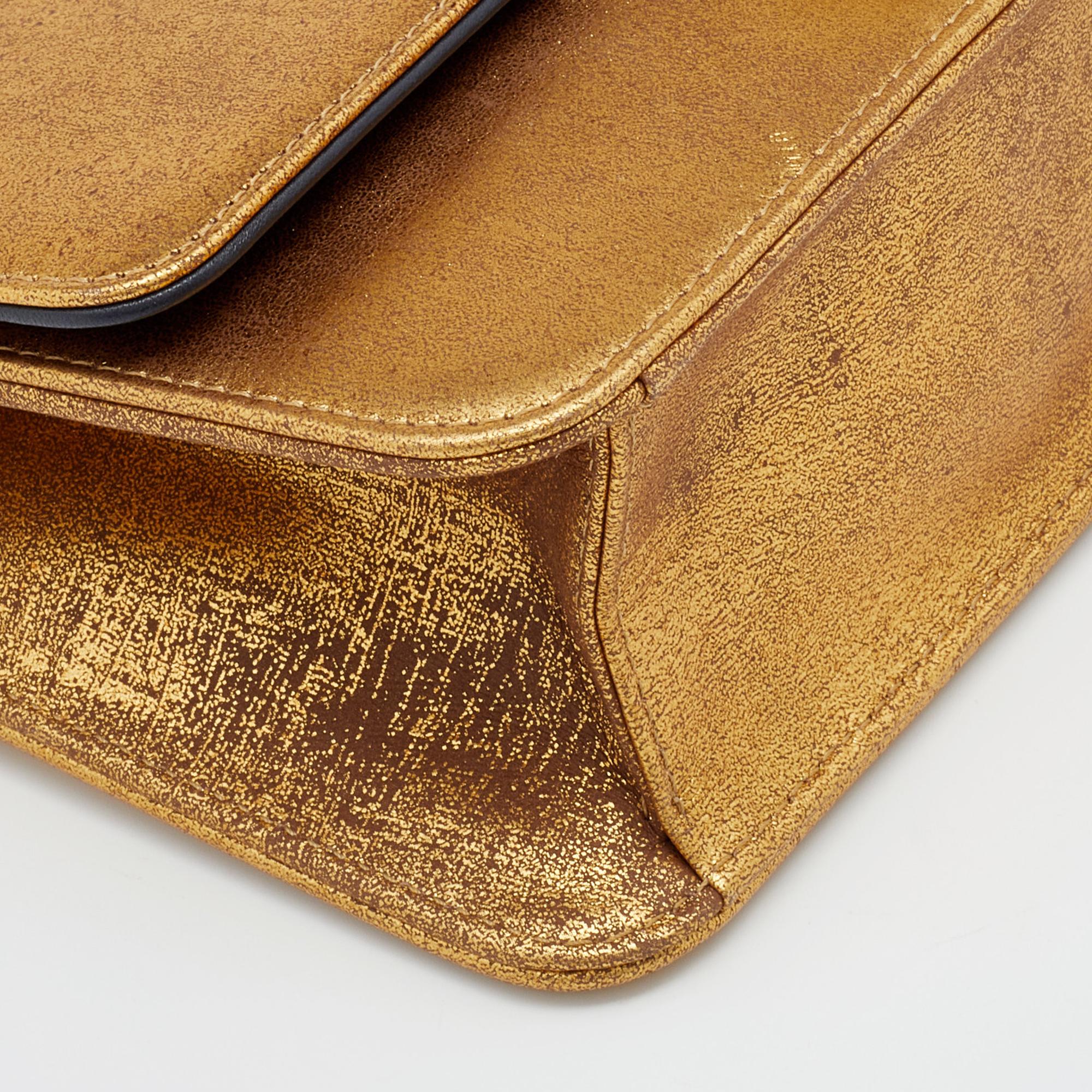 Dior Metallic Gold Crinkled Leather Miss Flap Shoulder Bag 4