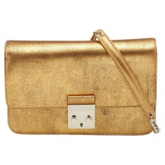 Dior Metallic Gold Crinkled Leather Miss Flap Shoulder Bag
