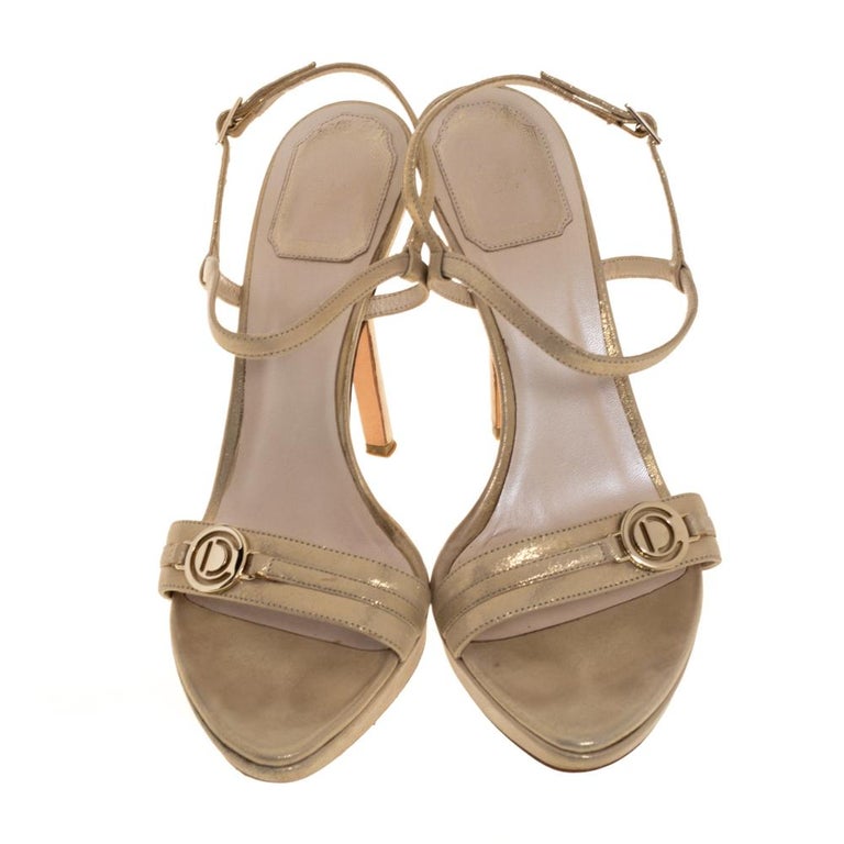 Dior Metallic Gold Fabric Platform Sandals Size 36.5 For Sale at 1stDibs