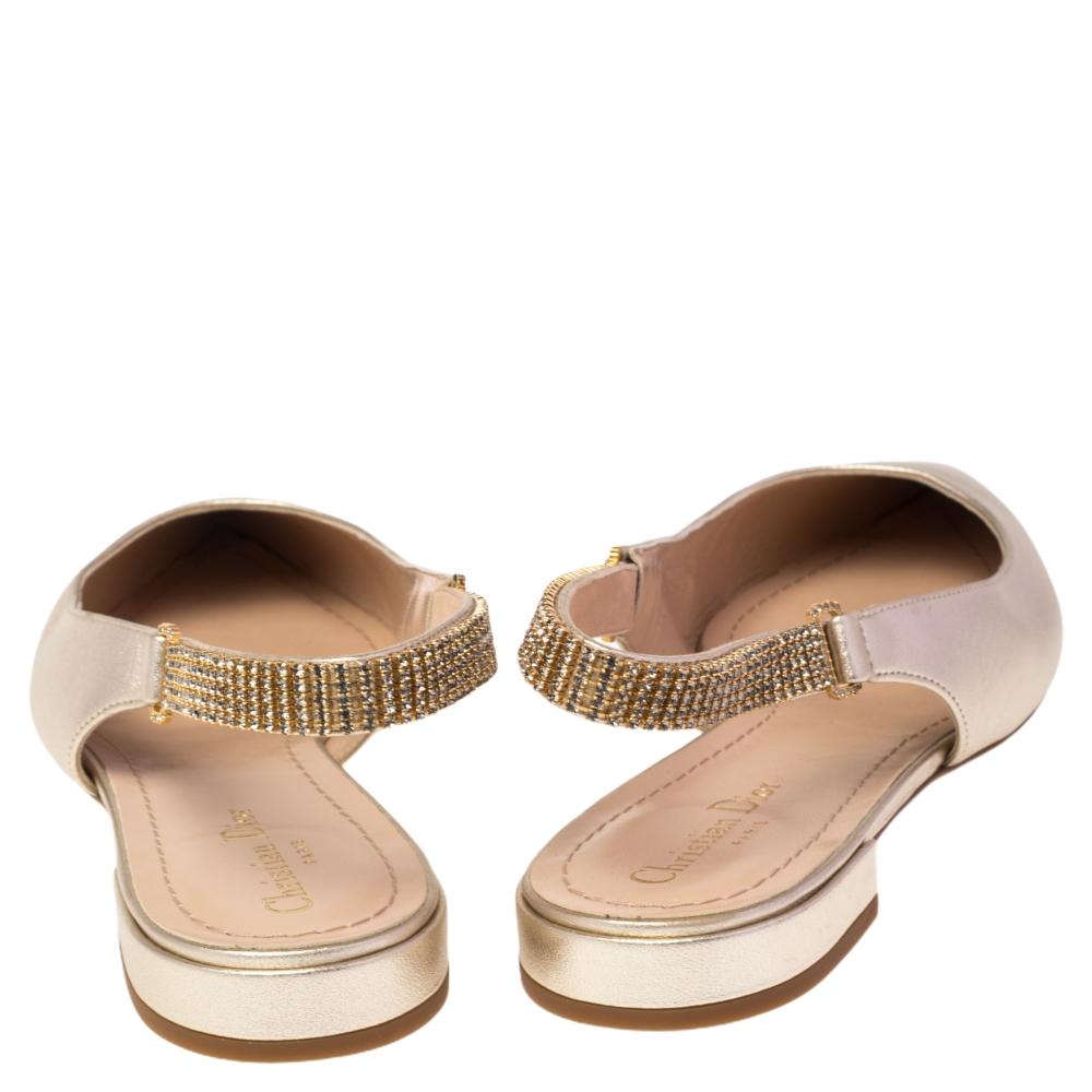 Dior Metallic Gold Foil Leather Embellished Slingback Ballerina Flats Size 40 In New Condition In Dubai, Al Qouz 2