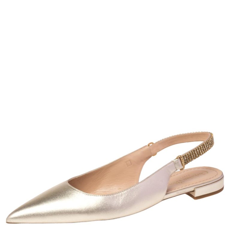 Dior Metallic Gold Foil Leather Embellished Slingback Ballerina Flats Size  40 at 1stDibs