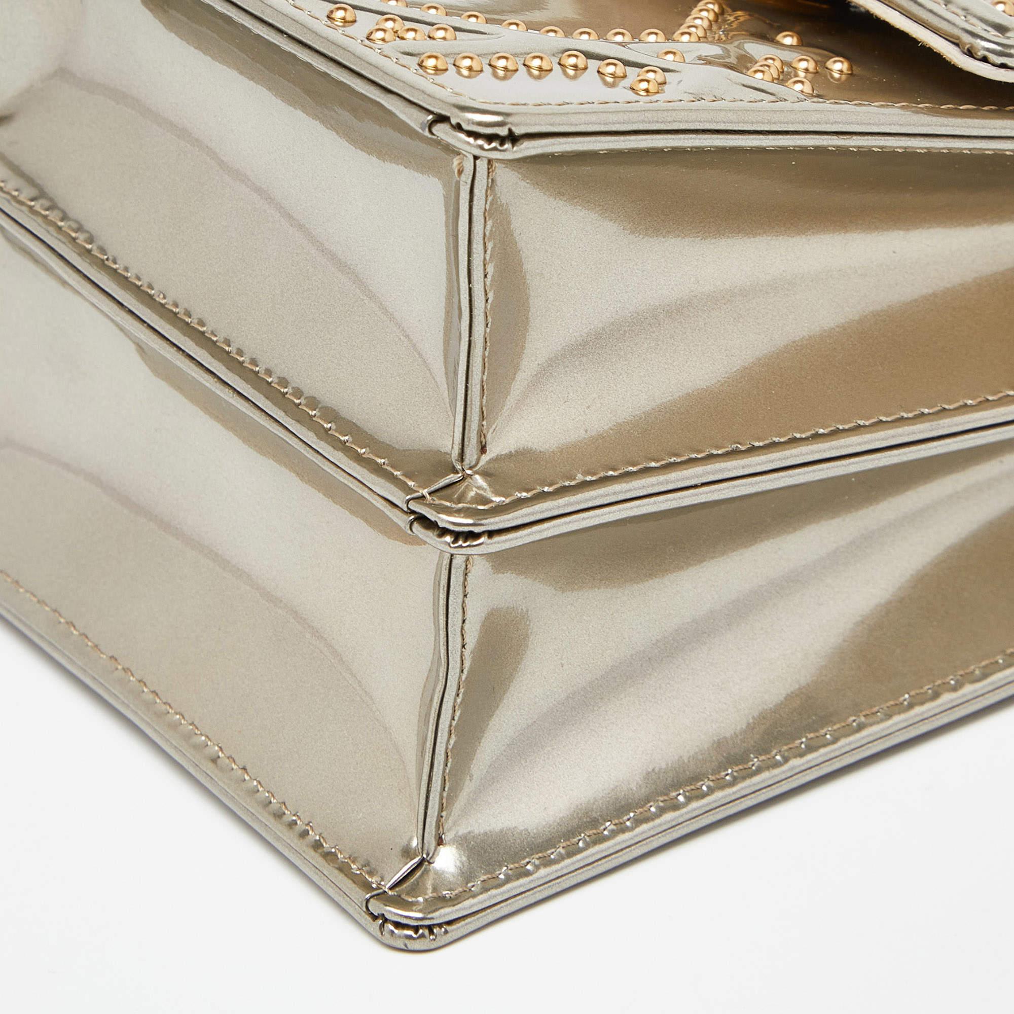 Dior Metallic Gold Glossy Leather Studded Diorama Vertical Clutch 6