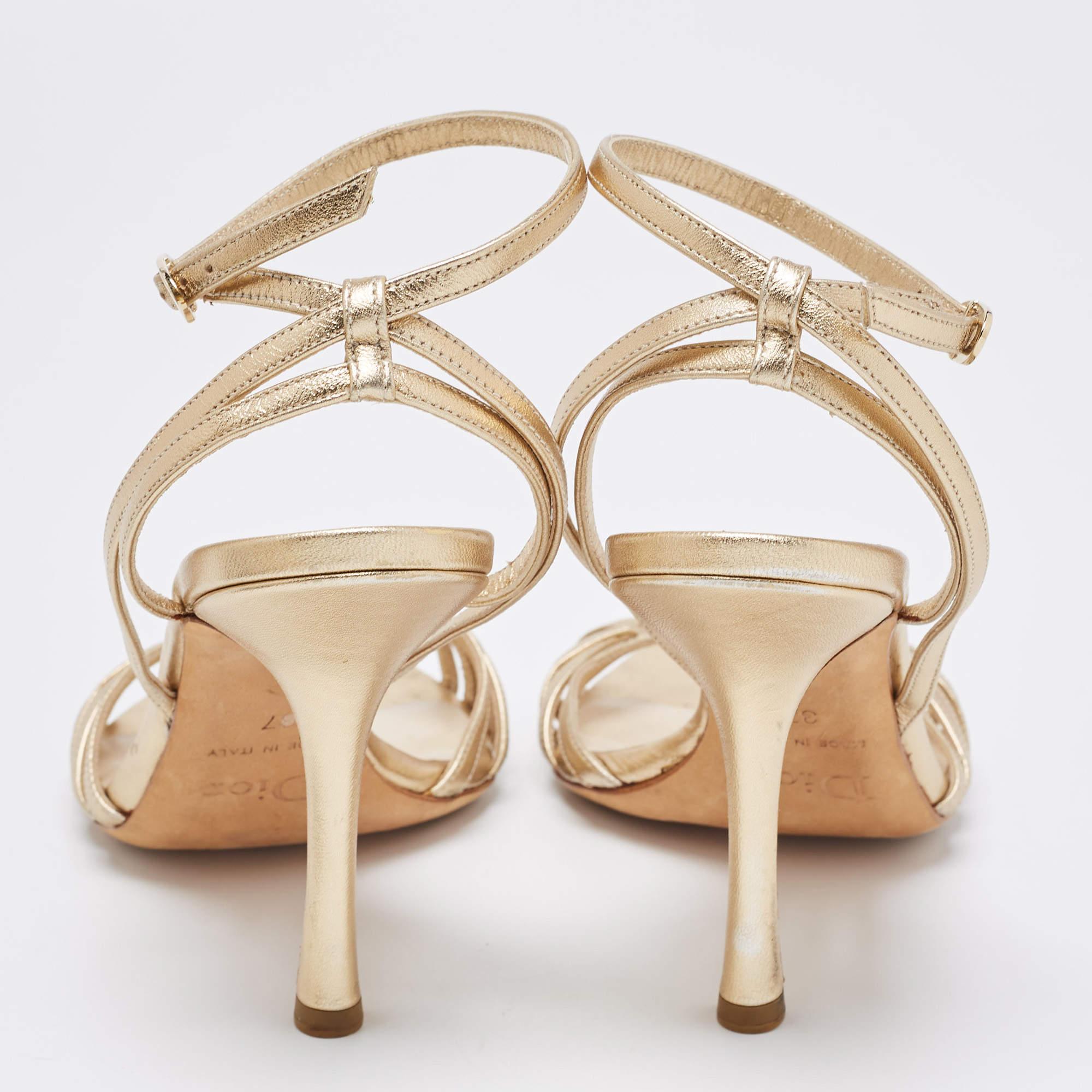 Dior Metallic Gold Leather Ankle Strap Sandals Size 37 2
