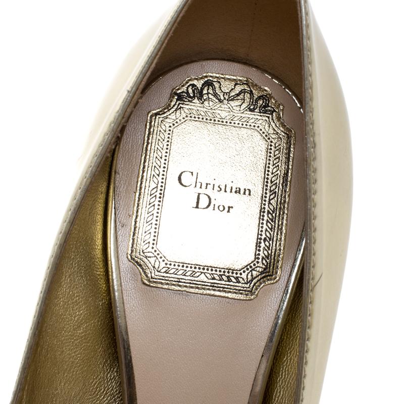 Women's Dior Metallic Gold Leather Cherie Pointed Toe Pumps Size 36
