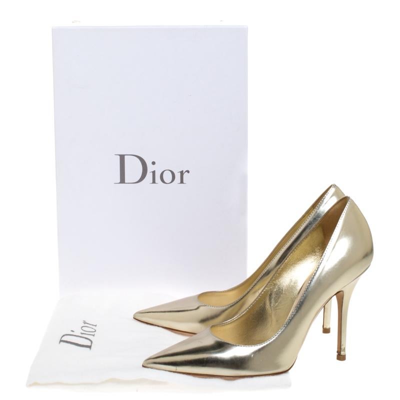 Dior Metallic Gold Leather Cherie Pointed Toe Pumps Size 36 1