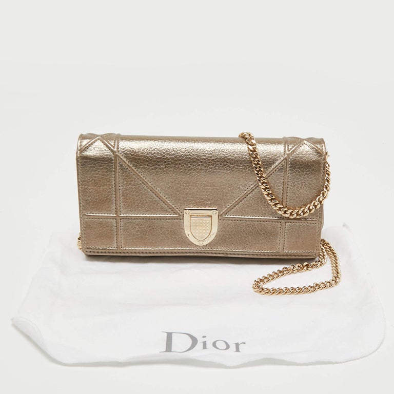 Dior Metallic Gold Leather Diorama Wallet on Chain For Sale at 1stDibs