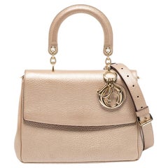 Dior Metallic Gold Leather Small Be Dior Flap Top Handle Bag