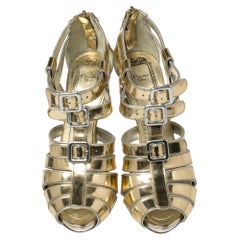 Dior Metallic Gold Leather Strappy Buckle Caged Sandals Size 37.5