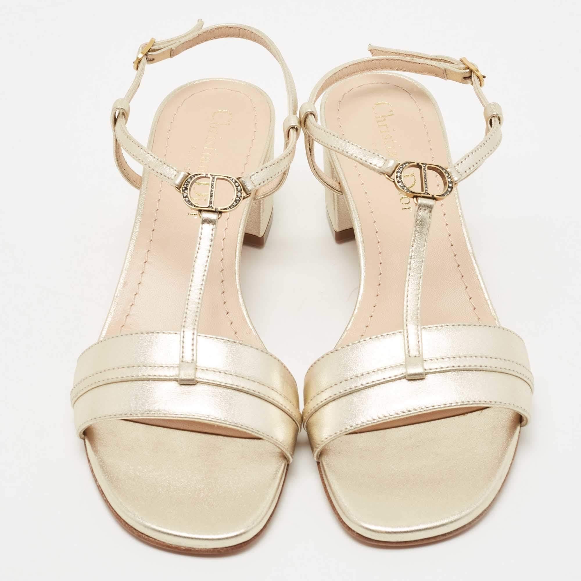 Dior Metallic Gold Leather T Strap Sandals Size 36.5 1