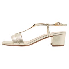 Dior Metallic Gold Leder-Sandalen mit T-Riemen Größe 36,5