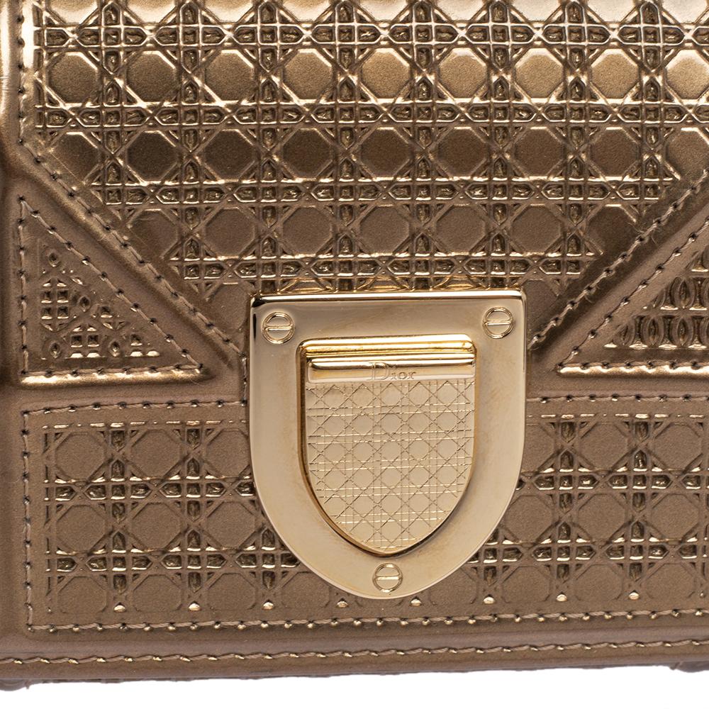 Dior Metallic Gold Micro Cannage Leather Diorama Trifold Wallet 4