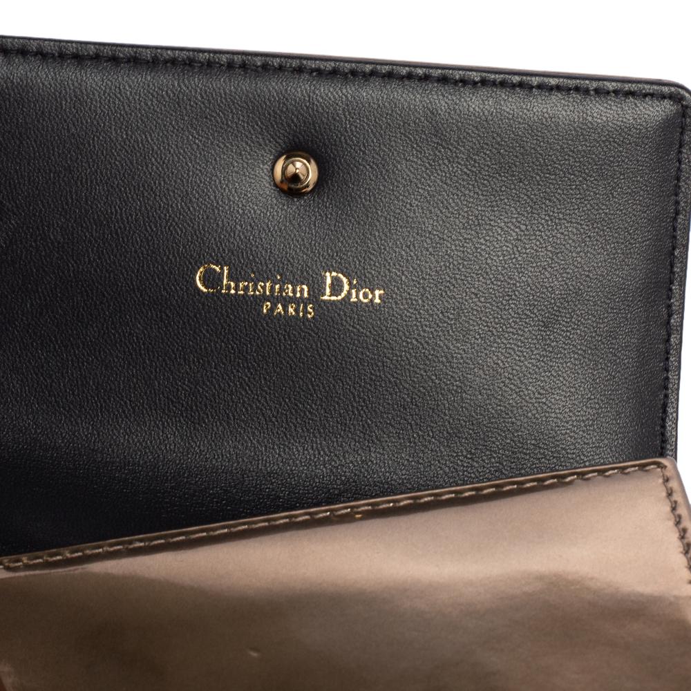Women's Dior Metallic Gold Micro Cannage Leather Diorama Trifold Wallet