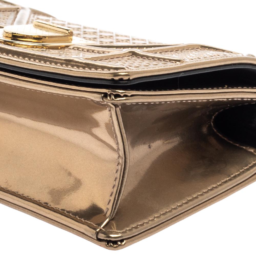 Dior Metallic Gold Micro Cannage Patent Leather Baby Diorama Crossbody Bag 3