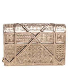 Dior Metallic Gold Micro Cannage Patent Leather Baby Diorama Crossbody Bag