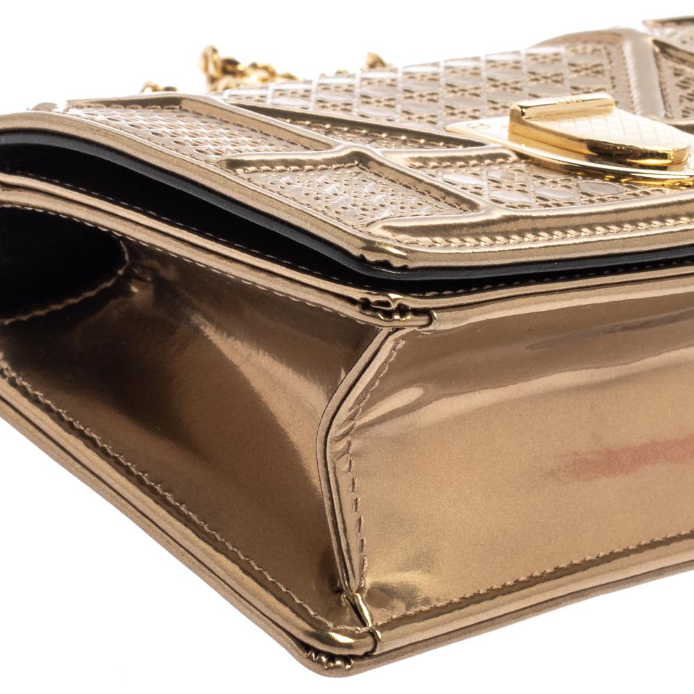 Brown Dior Metallic Gold Micro Cannage Patent Leather Baby Diorama Crossbody Bag
