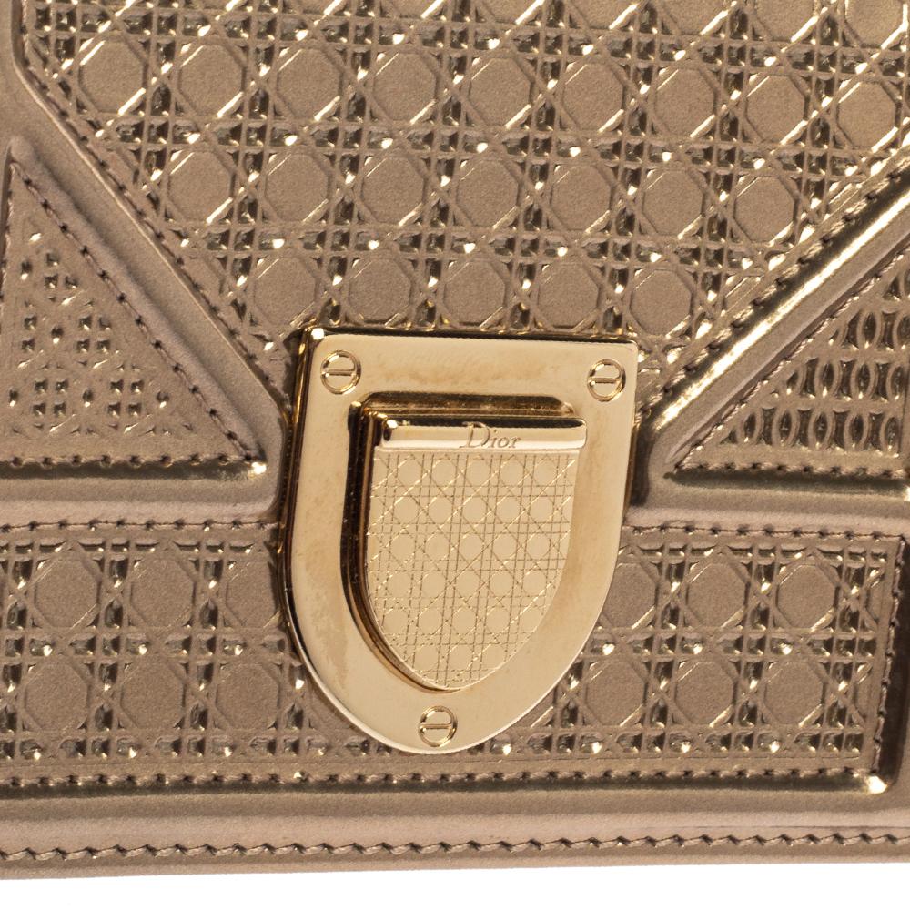 Women's Dior Metallic Gold Micro Cannage Patent Leather Baby Diorama Crossbody Bag