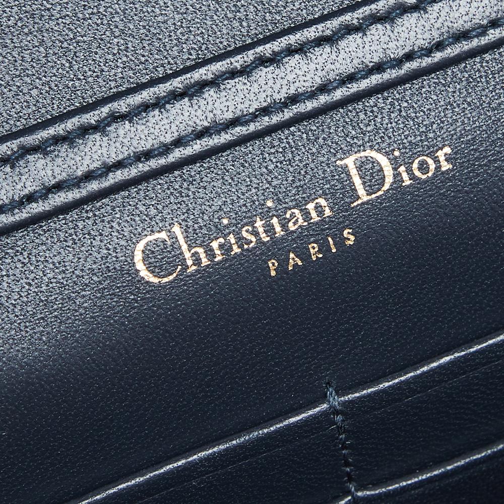 Women's Dior Metallic Gold Microcannage Leather Diorama Wallet on Chain