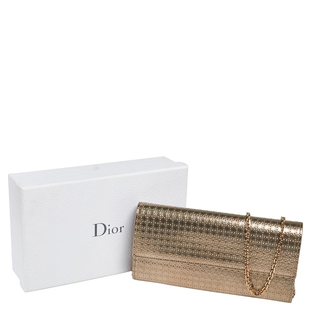 Dior Metallic Gold Microcannage Patent Leather Croisiere Wallet On Chain 8