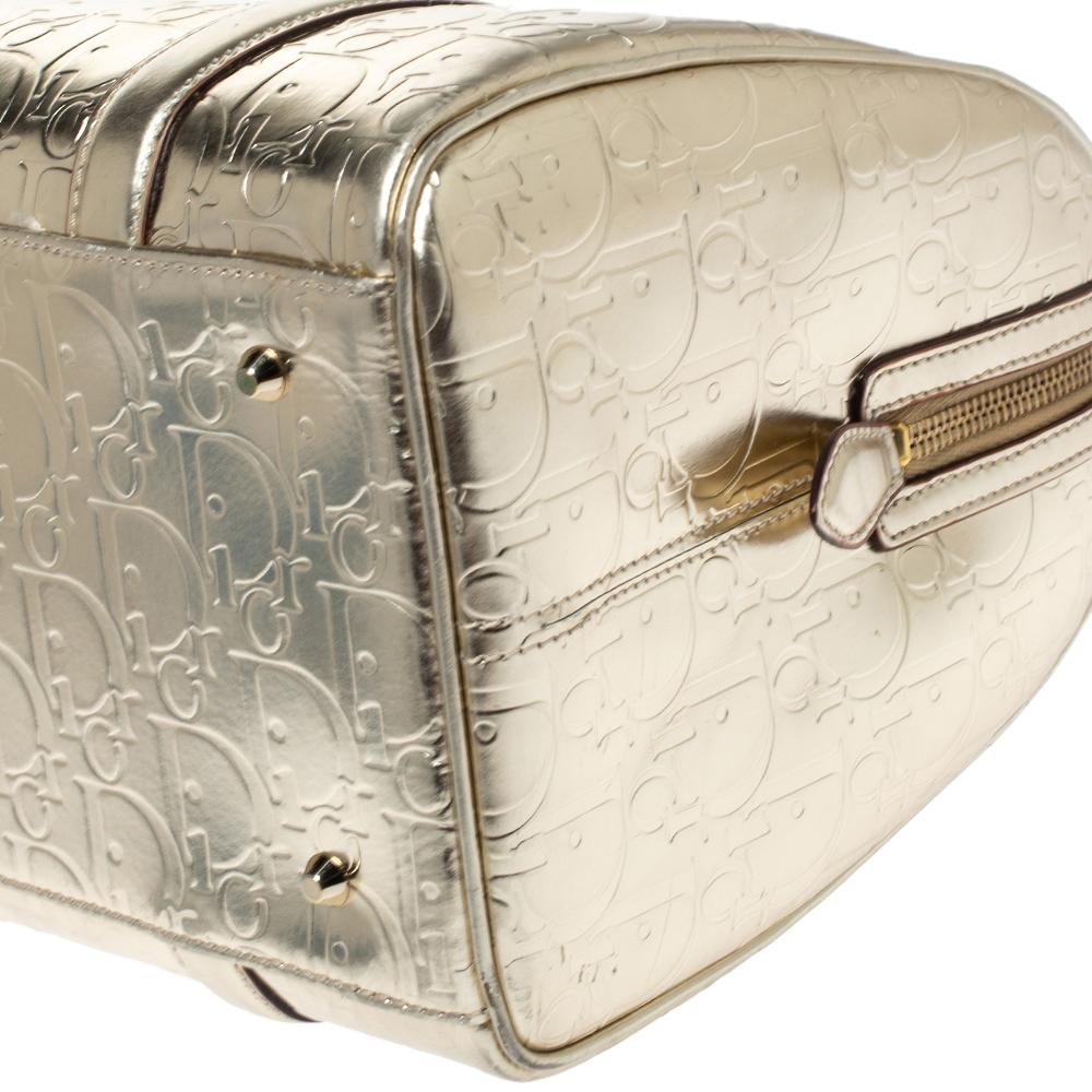 Women's Dior Metallic Gold Oblique Monogram Leather Boston Bag