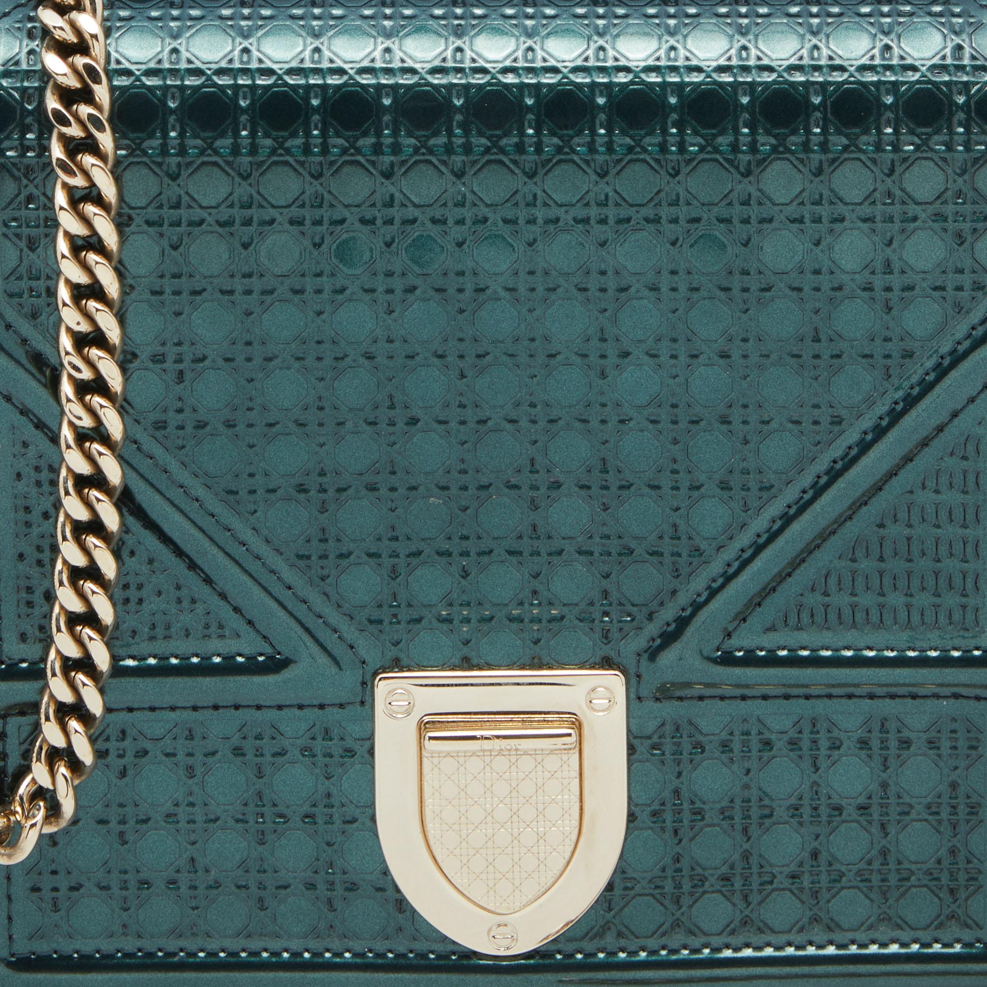 Dior Metallic Green Micro Cannage Leather Diorama Wallet on Chain 4