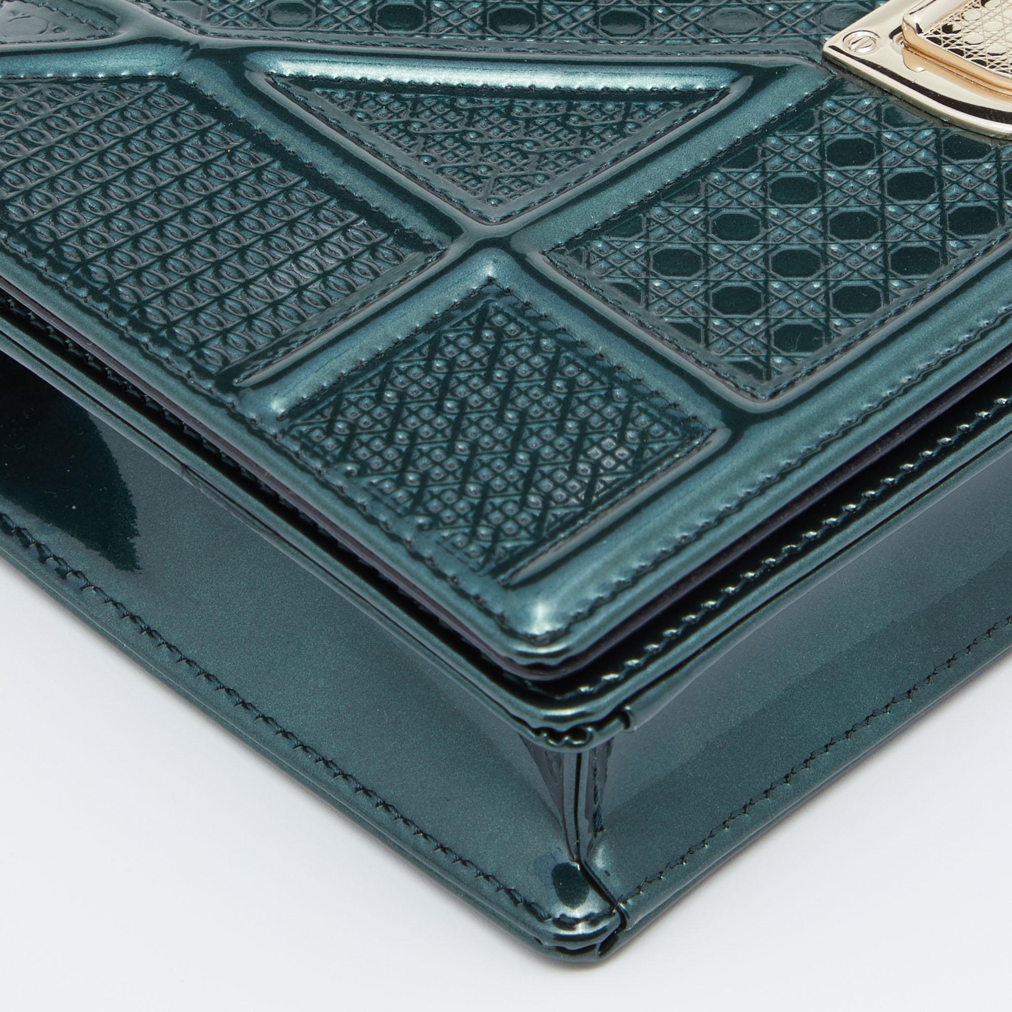 Women's Dior Metallic Green Micro Cannage Leather Diorama Wallet on Chain