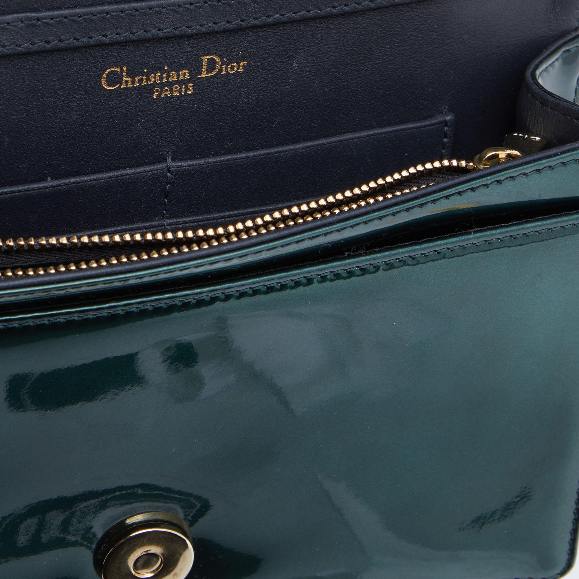 Dior Metallic Green Micro Cannage Leather Diorama Wallet on Chain 1
