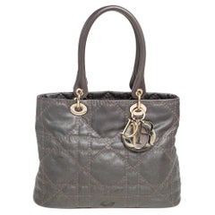 Dior Metallic Grey Cannage Coated Canvas Metropole Tote