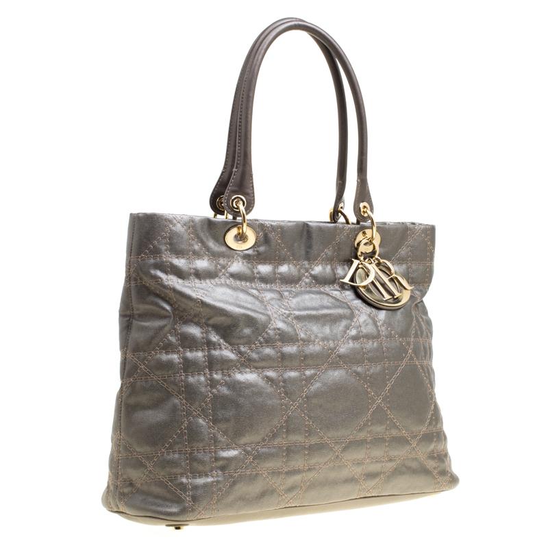 Dior Metallic Grey Cannage Coated Canvas Soft Lady Dior Tote 6