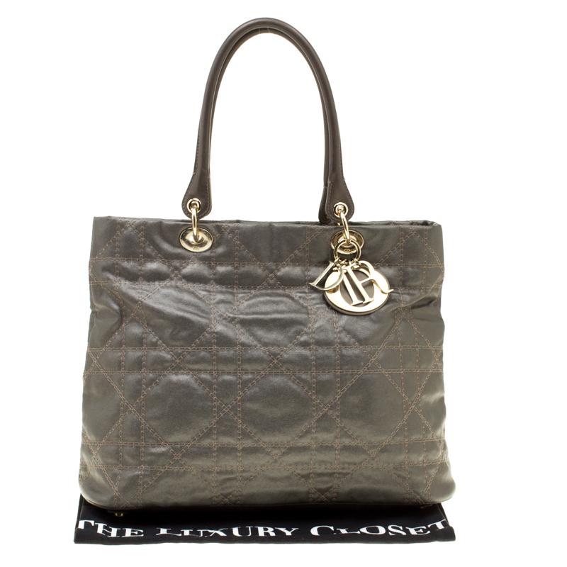 Dior Metallic Grey Cannage Coated Canvas Soft Lady Dior Tote 7