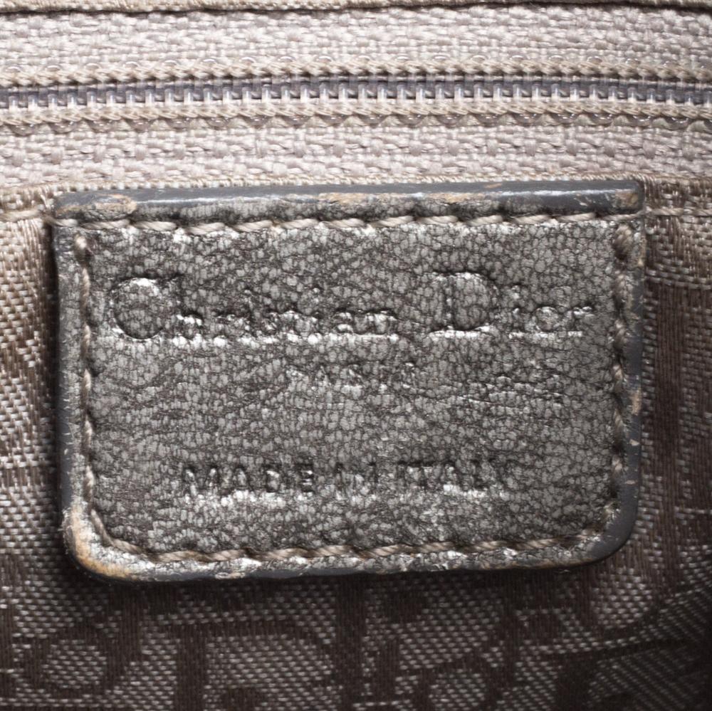 Dior Metallic Grey Cannage Leather Drawstring Shoulder Bag 5