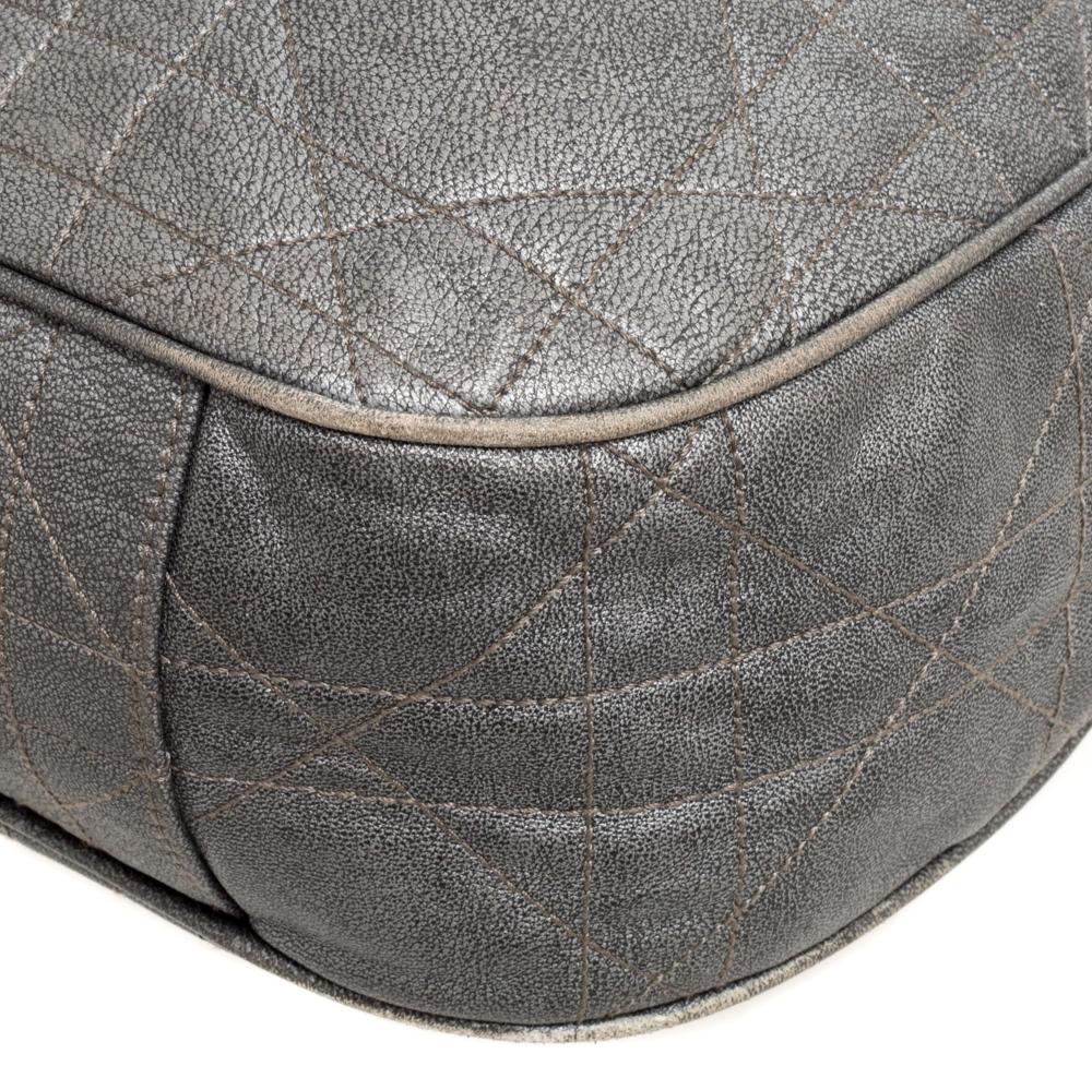 Dior Metallic Grey Cannage Leather Drawstring Shoulder Bag 6