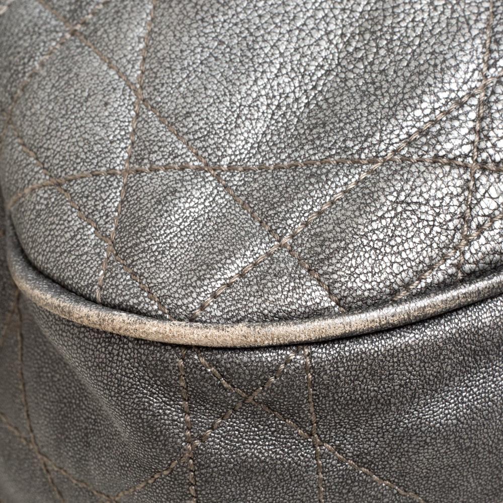 Dior Metallic Grey Cannage Leather Drawstring Shoulder Bag 7