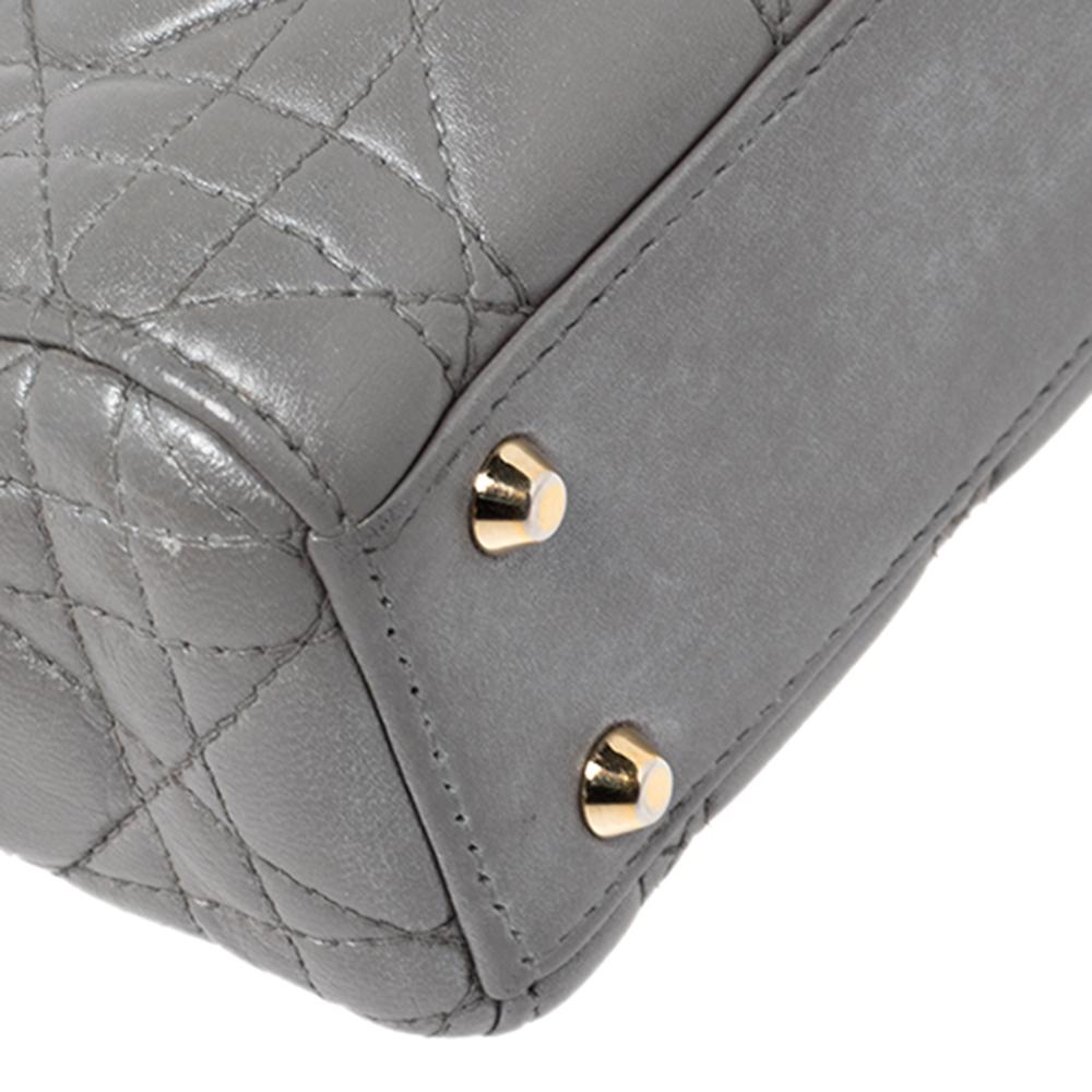 Dior Metallic Grey Cannage Leather Mini Lady Dior Tote 3