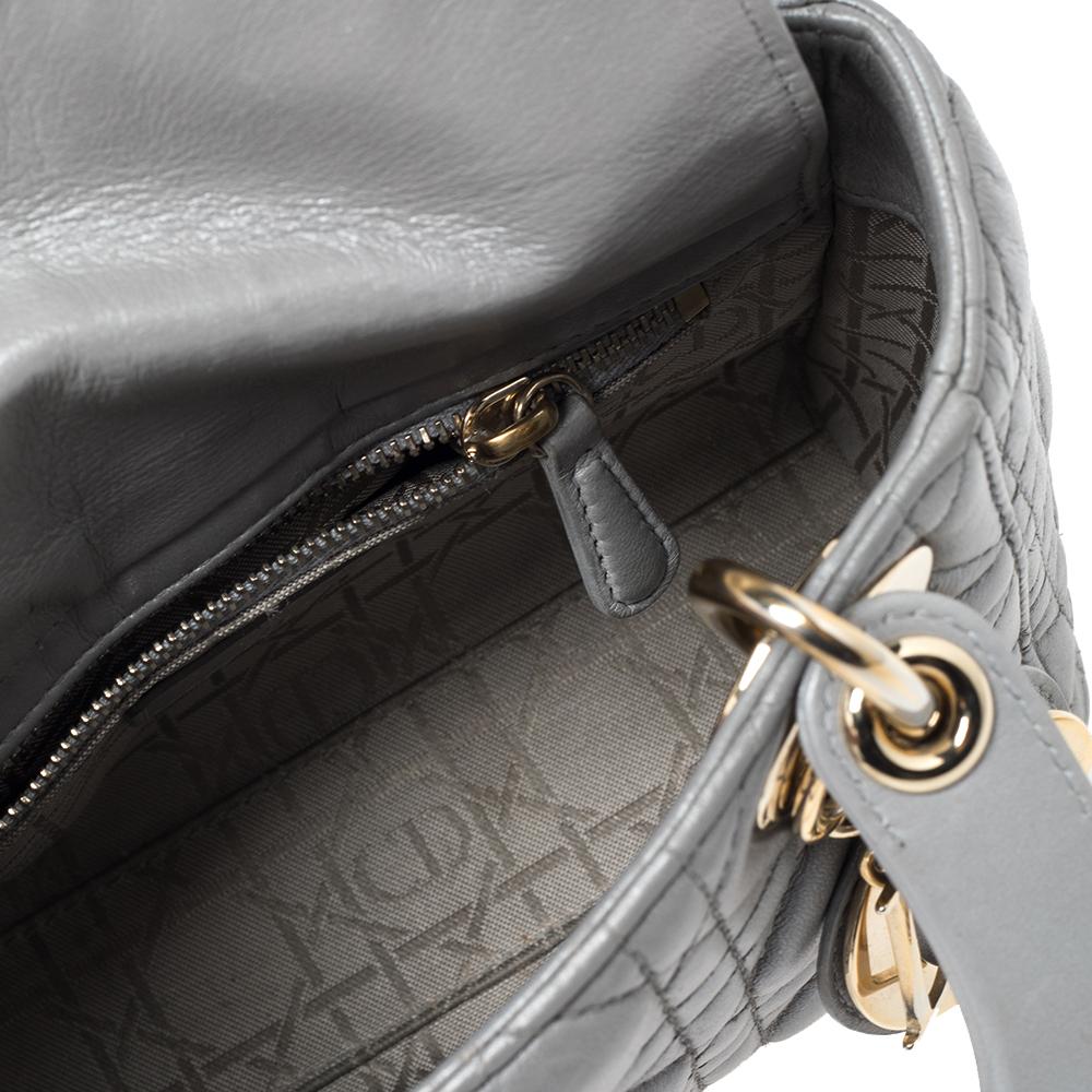 Women's Dior Metallic Grey Cannage Leather Mini Lady Dior Tote