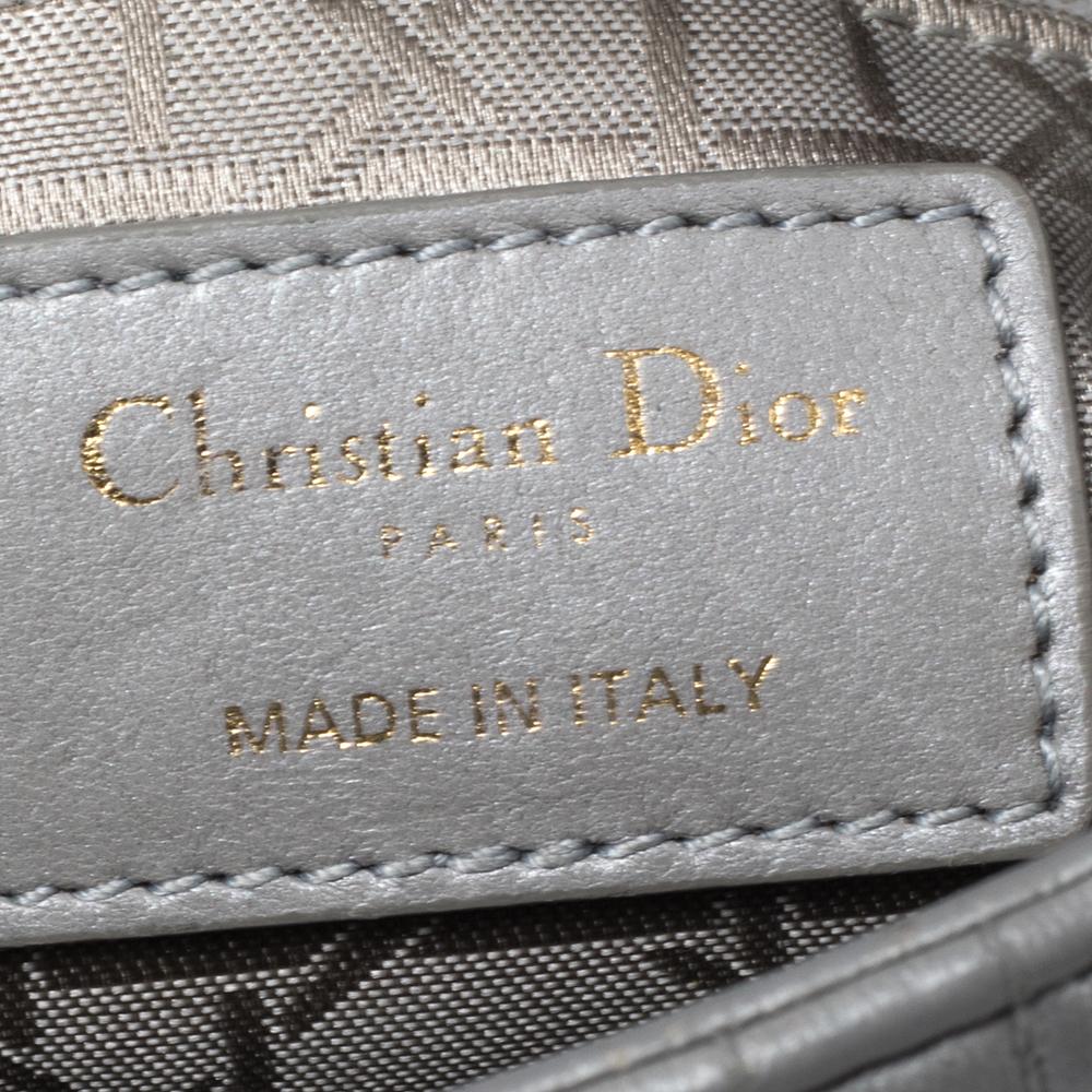 Dior Metallic Grey Cannage Leather Mini Lady Dior Tote 1