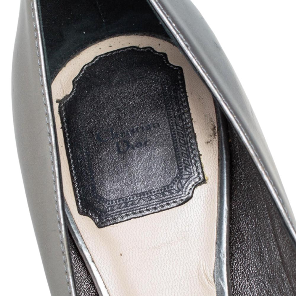 Gray Dior Metallic Grey Leather Pointed Toe Pumps Size 37