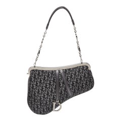 Dior Metallic/Grey Lurex Fabric and Leather Vintage Saddle Frame Pochette