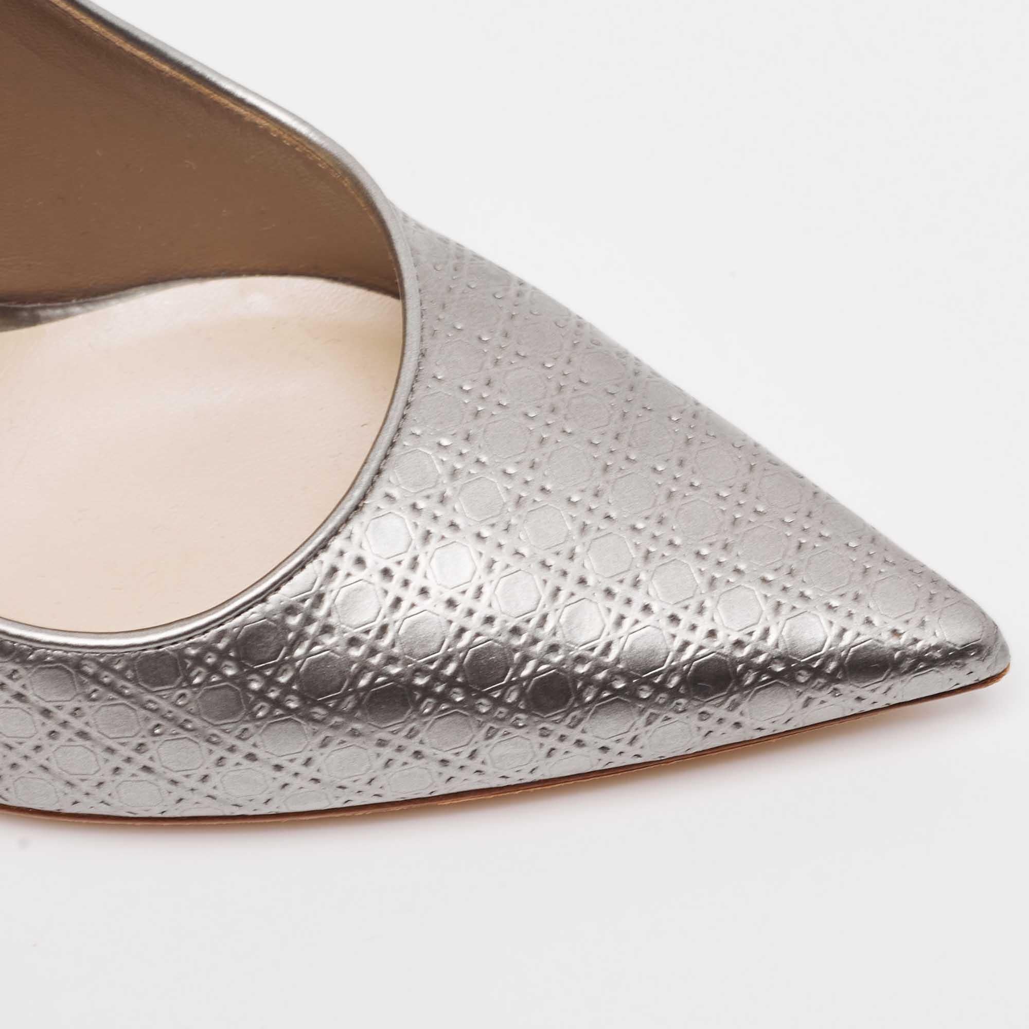 Dior escarpins Cherie à bout pointu en cuir verni gris métallisé micro cannage, taille 40 en vente 3