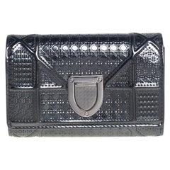 Dior Metallic Grey Micro Cannage Patent Leather Diorama Trifold Wallet
