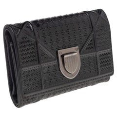 Dior Metallic Grey Micro Cannage Patent Leather Diorama Trifold Wallet
