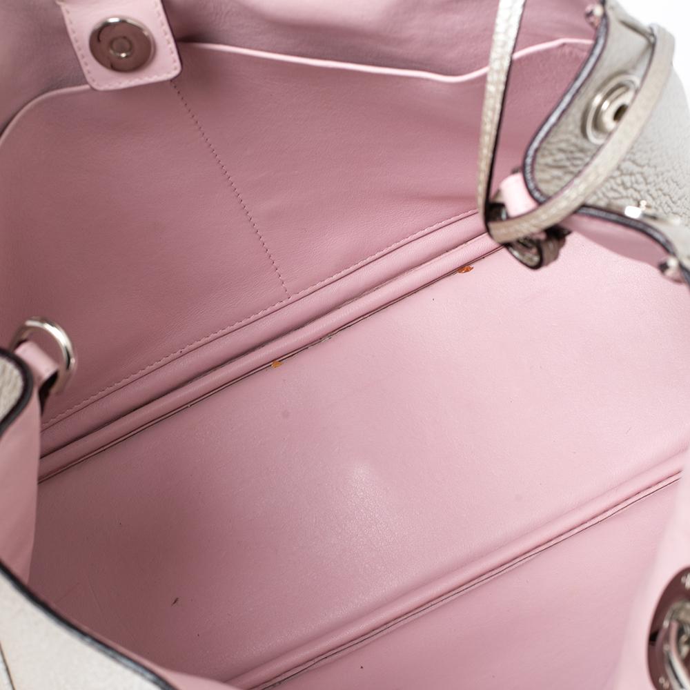 Dior Metallic Grey/Pink Grained Leather Medium Diorissimo Shopper Tote 2