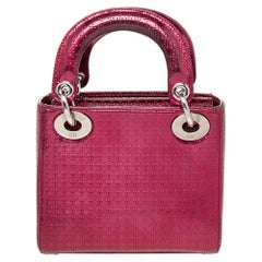 Dior Metallic Hot Pink Micro Cannage Leather Mini Lady Dior Tote