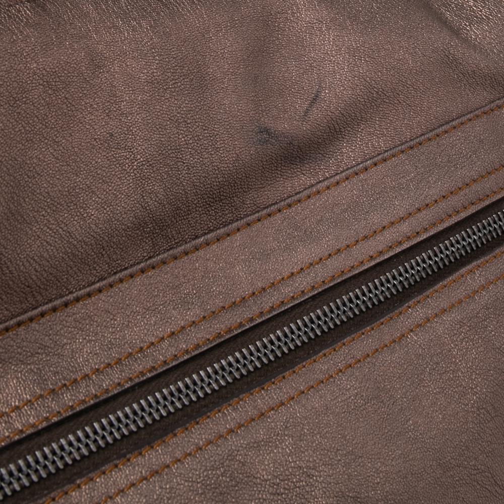 Brown Dior Metallic Leather Large Gaucho Double Saddle Shoulder Bag