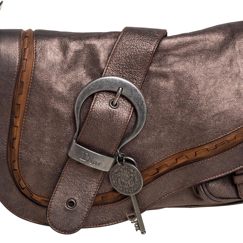 Dior Metallic Leather Large Gaucho Double Saddle Shoulder Bag 4